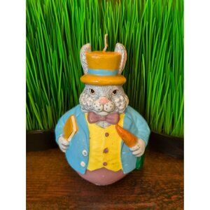 Easter Bunny Decorative Candle With Top Hat & Carrot 5.5" Tall Spring Decor New